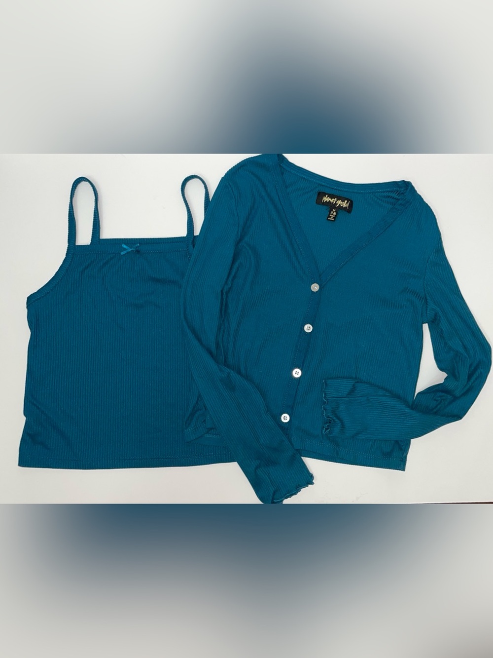 V-neck Ribbed Buttoned Top with Matching Tank Girls Sz M(7/8)